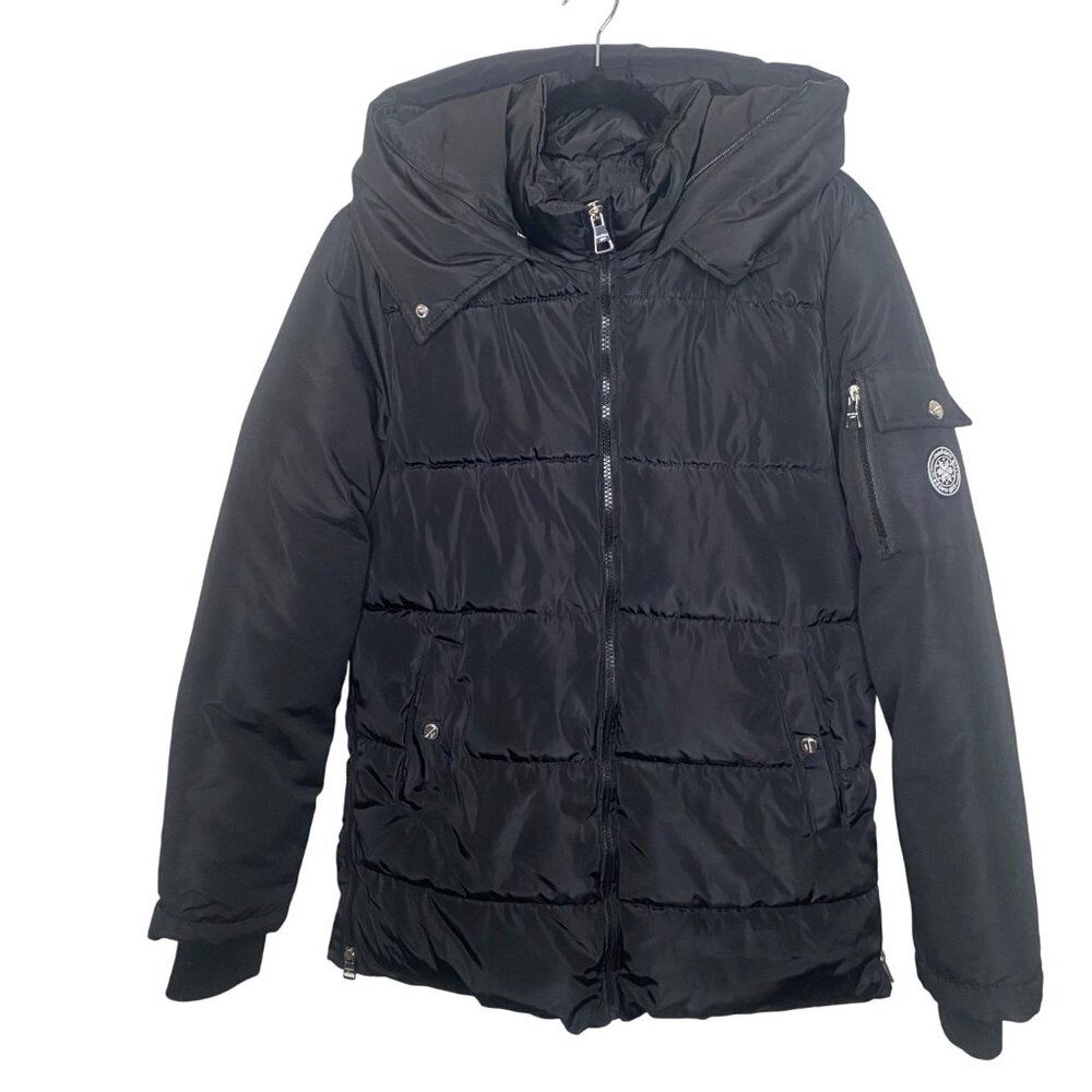 Madden Girl Womens Black Puffer Jacket W/ Hood Size M
